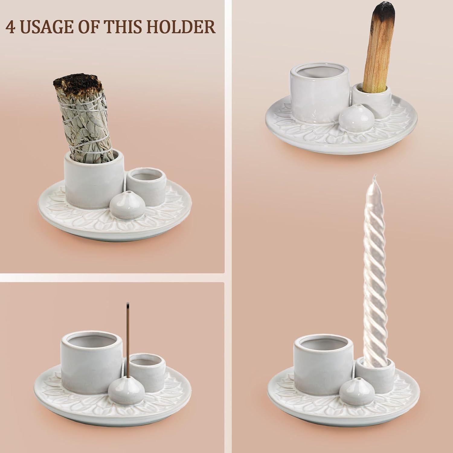 Soporte 4 en 1 para Incienso KJQJLY de Cerámica Blanco
