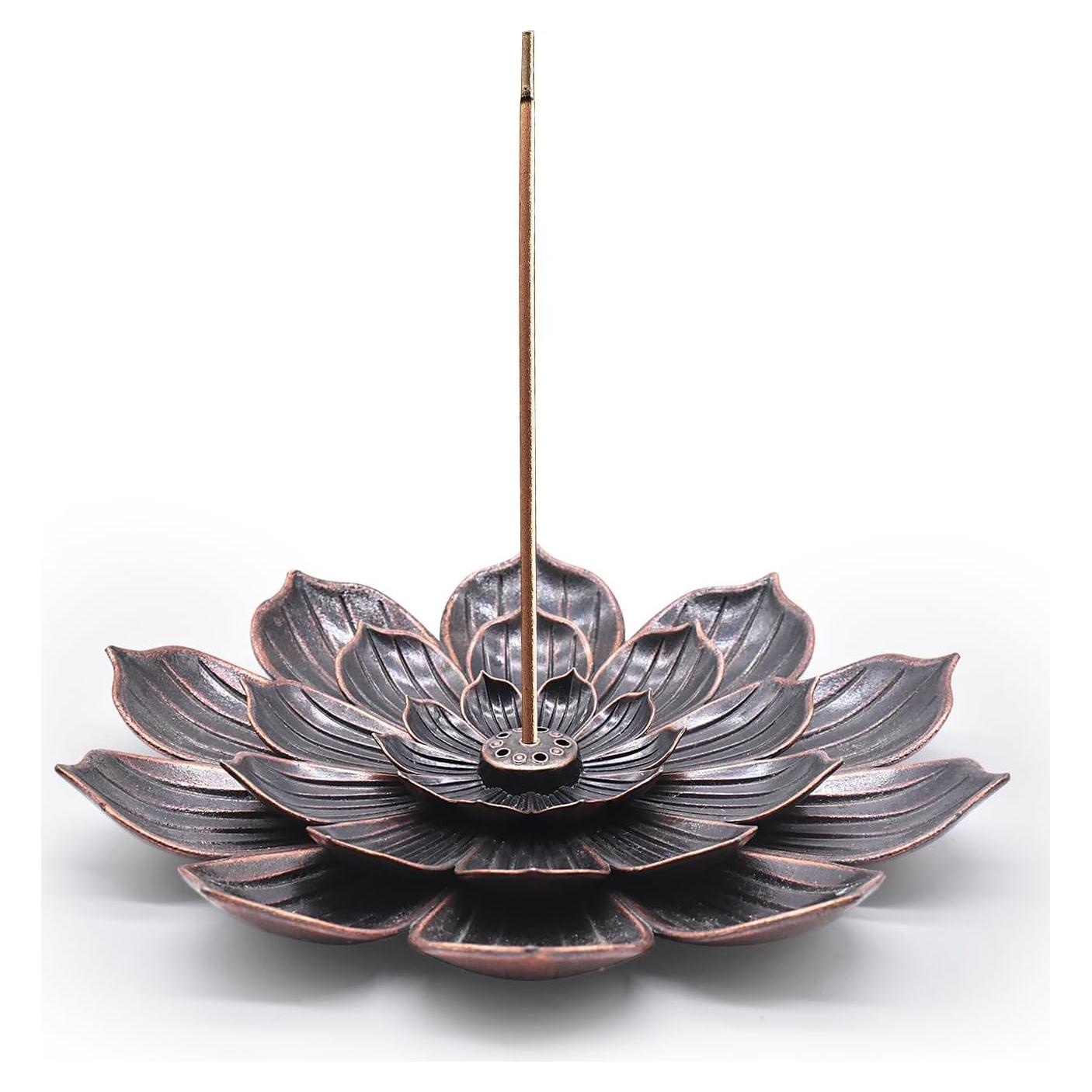 Soporte de Incienso Loto CVBUCKST 15 cm Zinc Negro