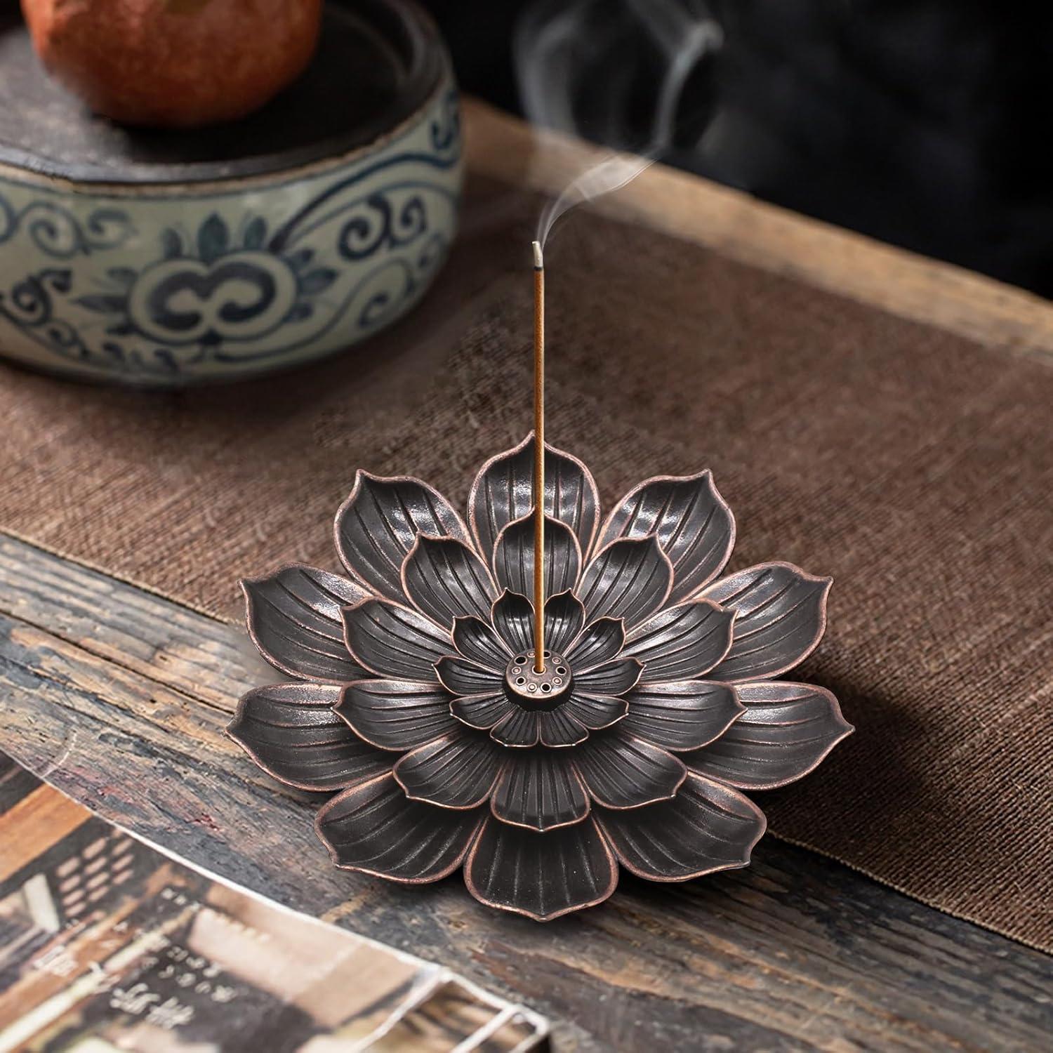 Soporte de Incienso Loto CVBUCKST 15 cm Zinc Negro