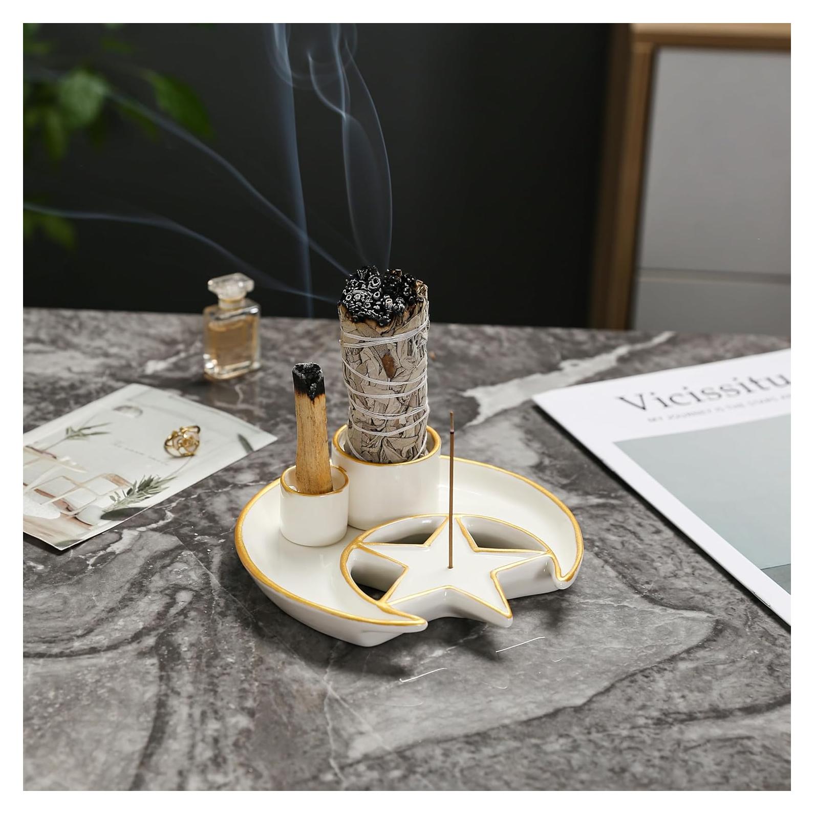 Soporte de Incienso YIASSON Cerámica 15 cm Redondo Blanco