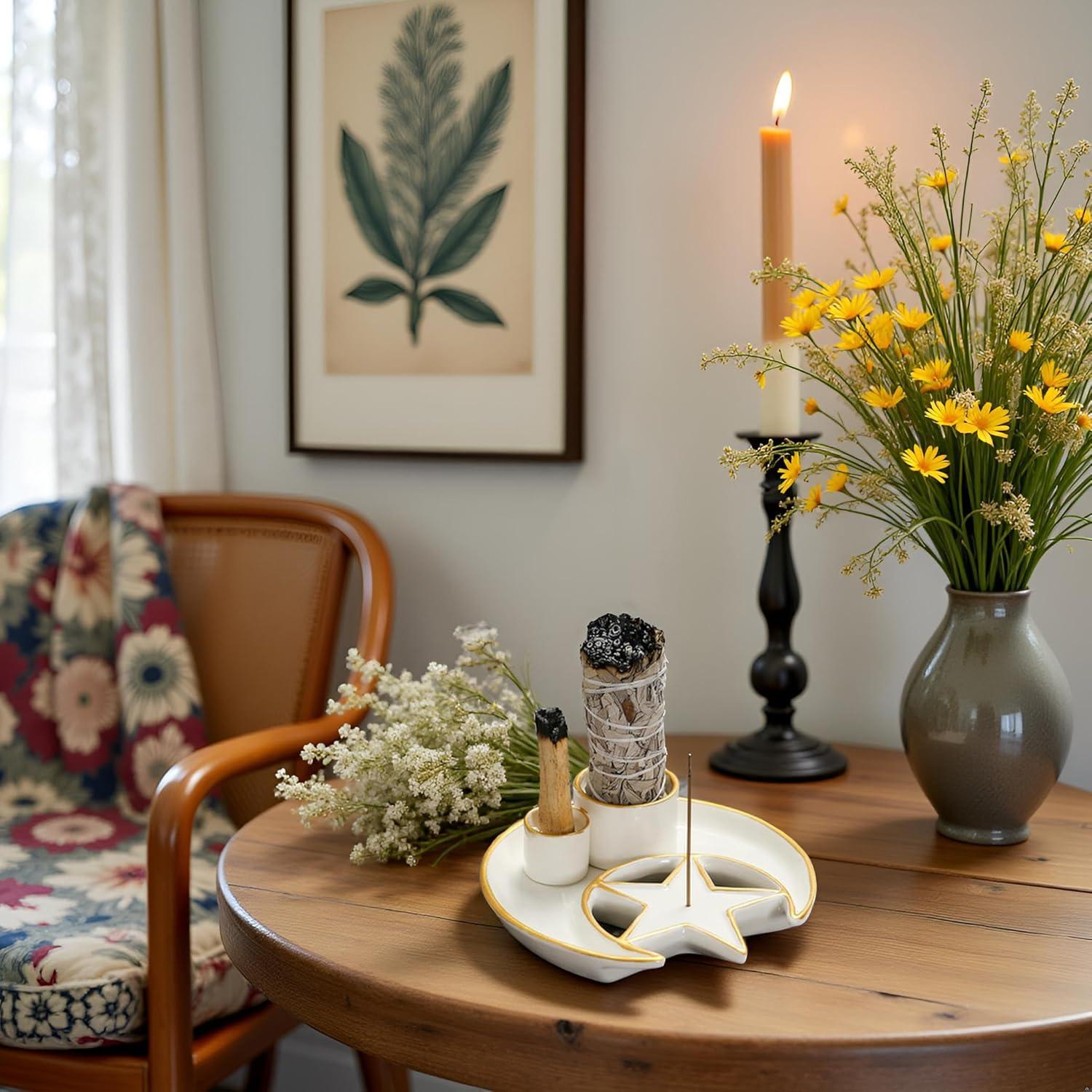 Soporte de Incienso YIASSON Cerámica 15 cm Redondo Blanco