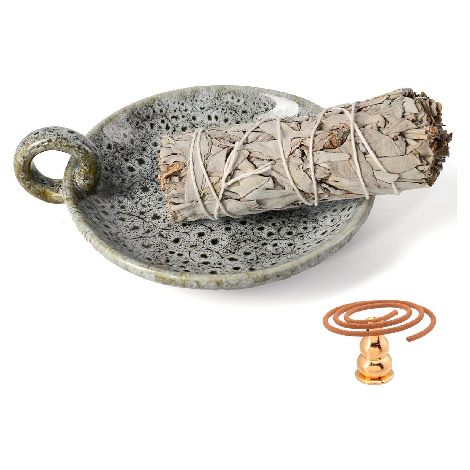 Soporte de Palo Santo 3 en 1 MKLZ Cerámica Verde Gris