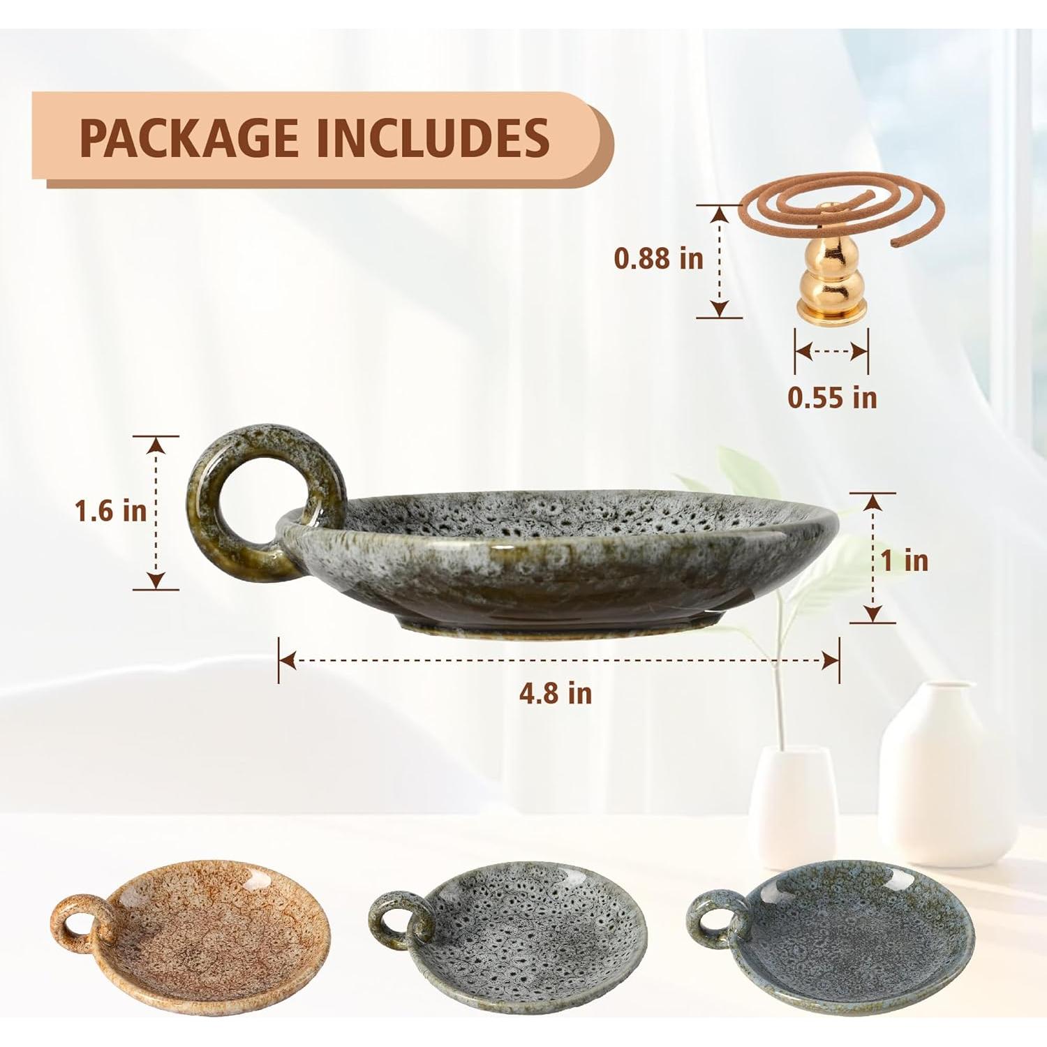 Soporte de Palo Santo 3 en 1 MKLZ Cerámica Verde Gris