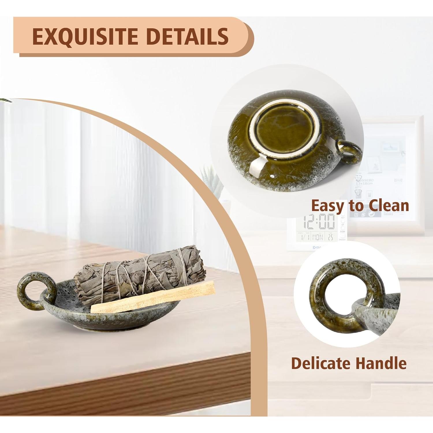 Soporte de Palo Santo 3 en 1 MKLZ Cerámica Verde Gris