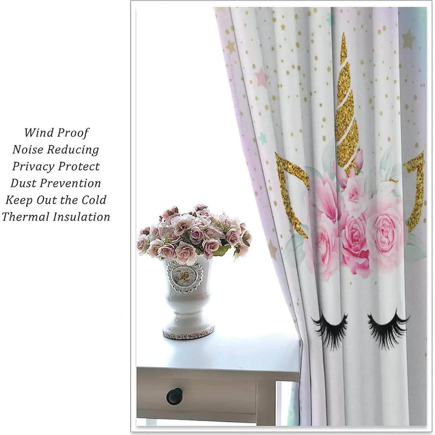 Cortinas de Unicornio SXXLDNG 2 Paneles 66x213 cm