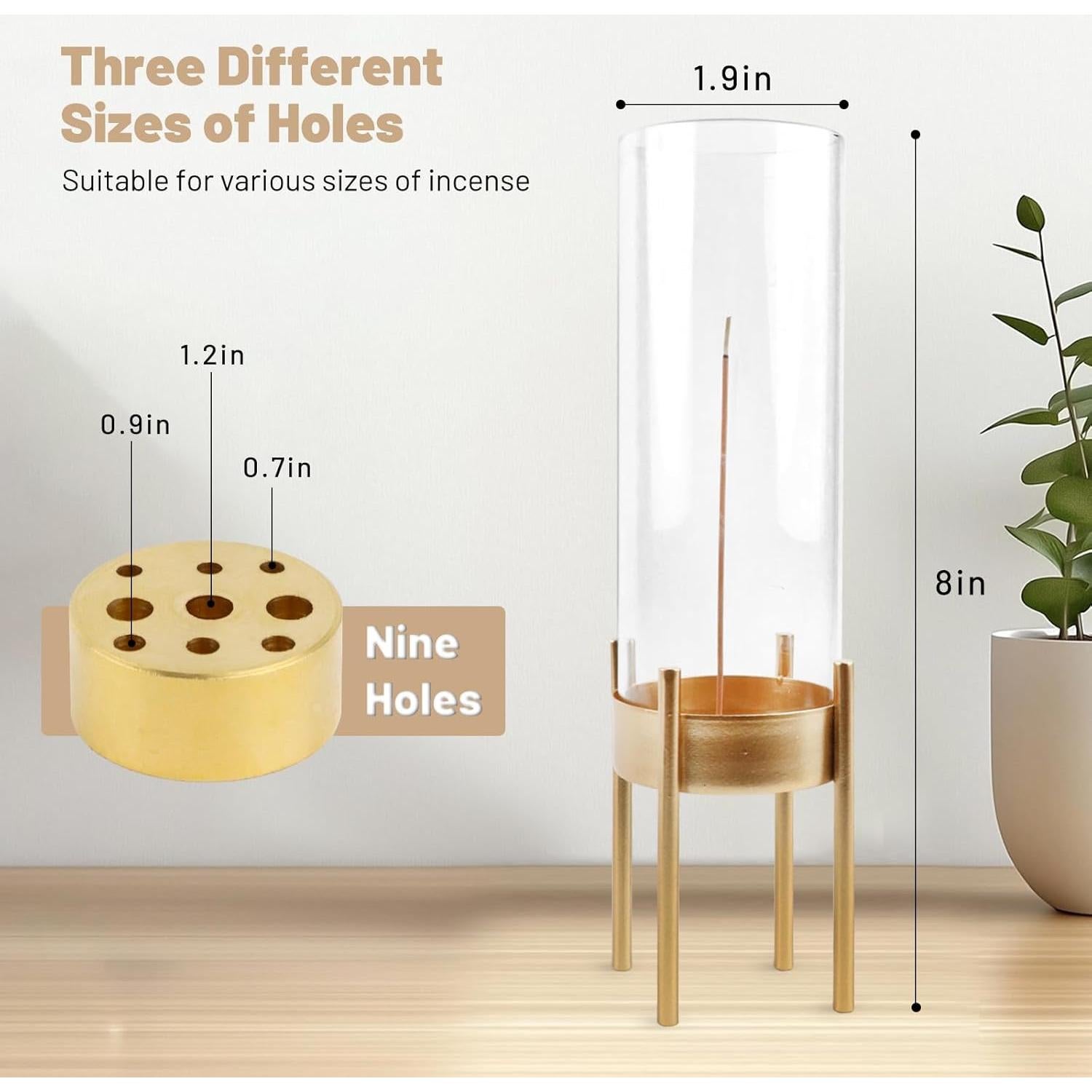 Soporte de Incienso de Vidrio EdenEcho Dorado con Recogedor