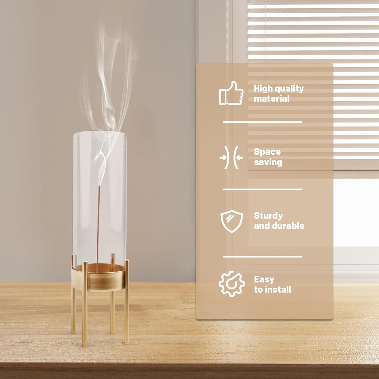 Soporte de Incienso de Vidrio EdenEcho Dorado con Recogedor