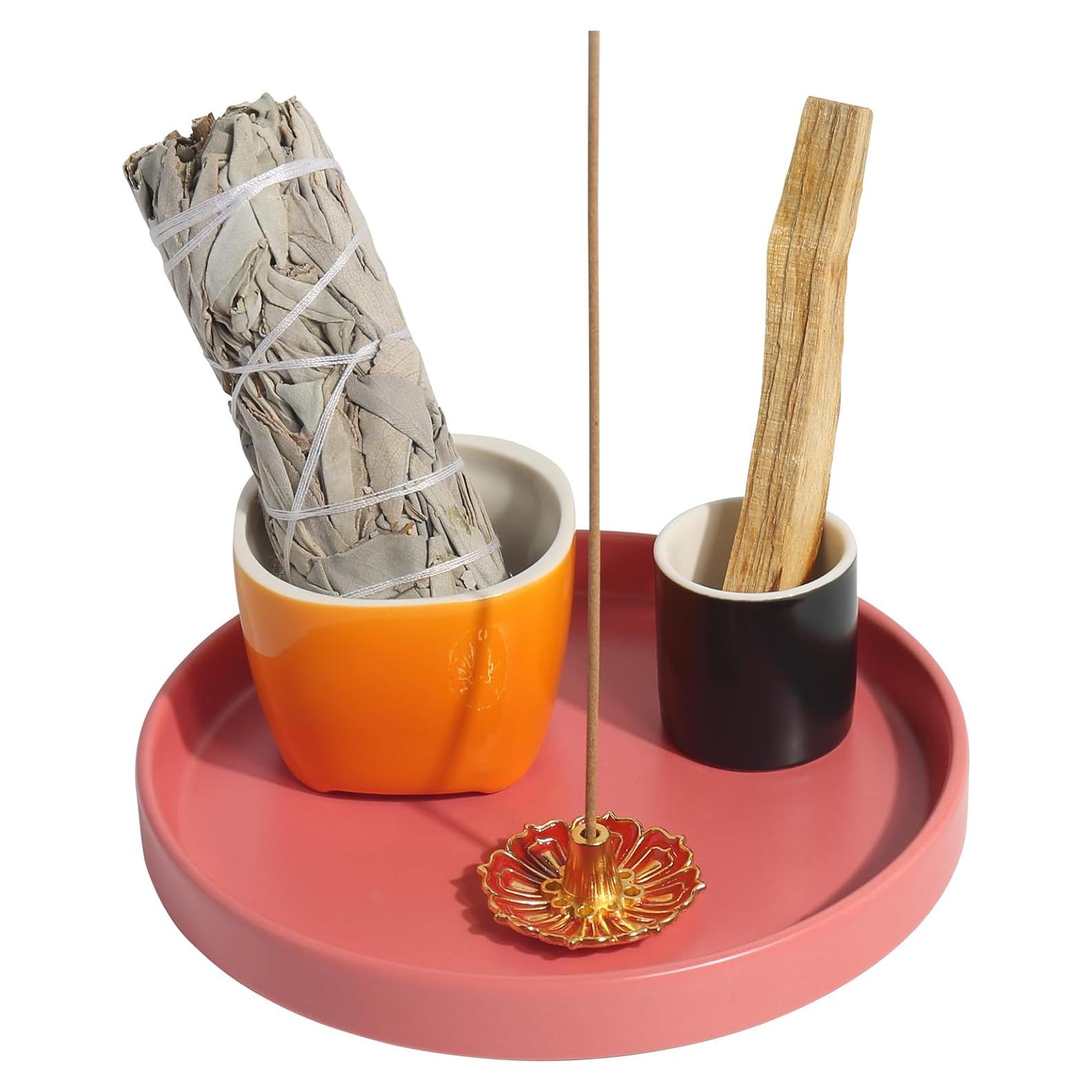 Soporte de Incienso 4 en 1 Nyamim Cerámica Naranja 14 cm