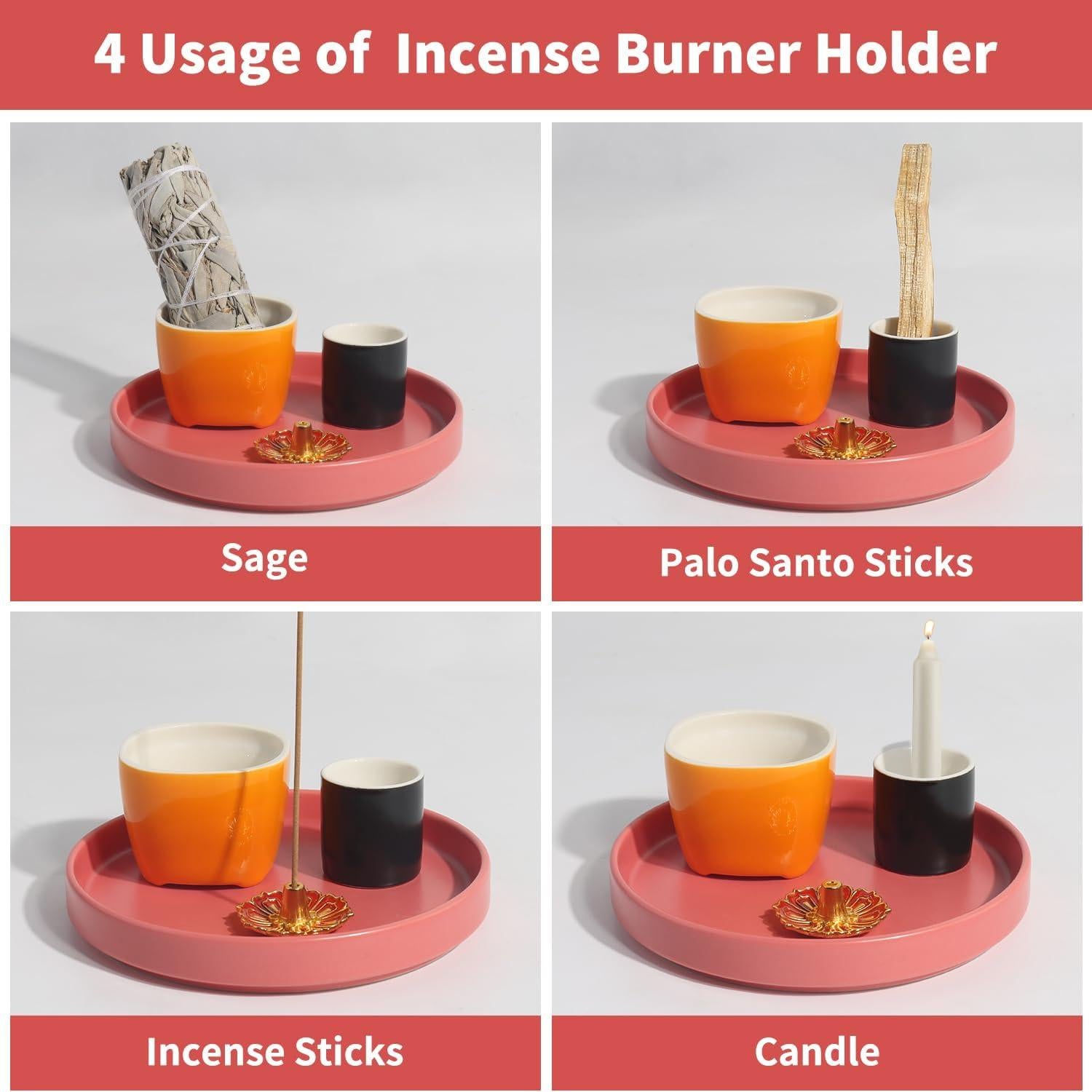 Soporte de Incienso 4 en 1 Nyamim Cerámica Naranja 14 cm