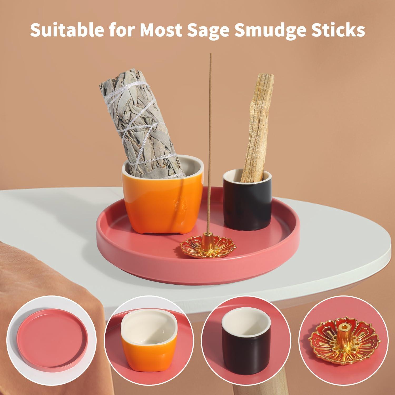 Soporte de Incienso 4 en 1 Nyamim Cerámica Naranja 14 cm