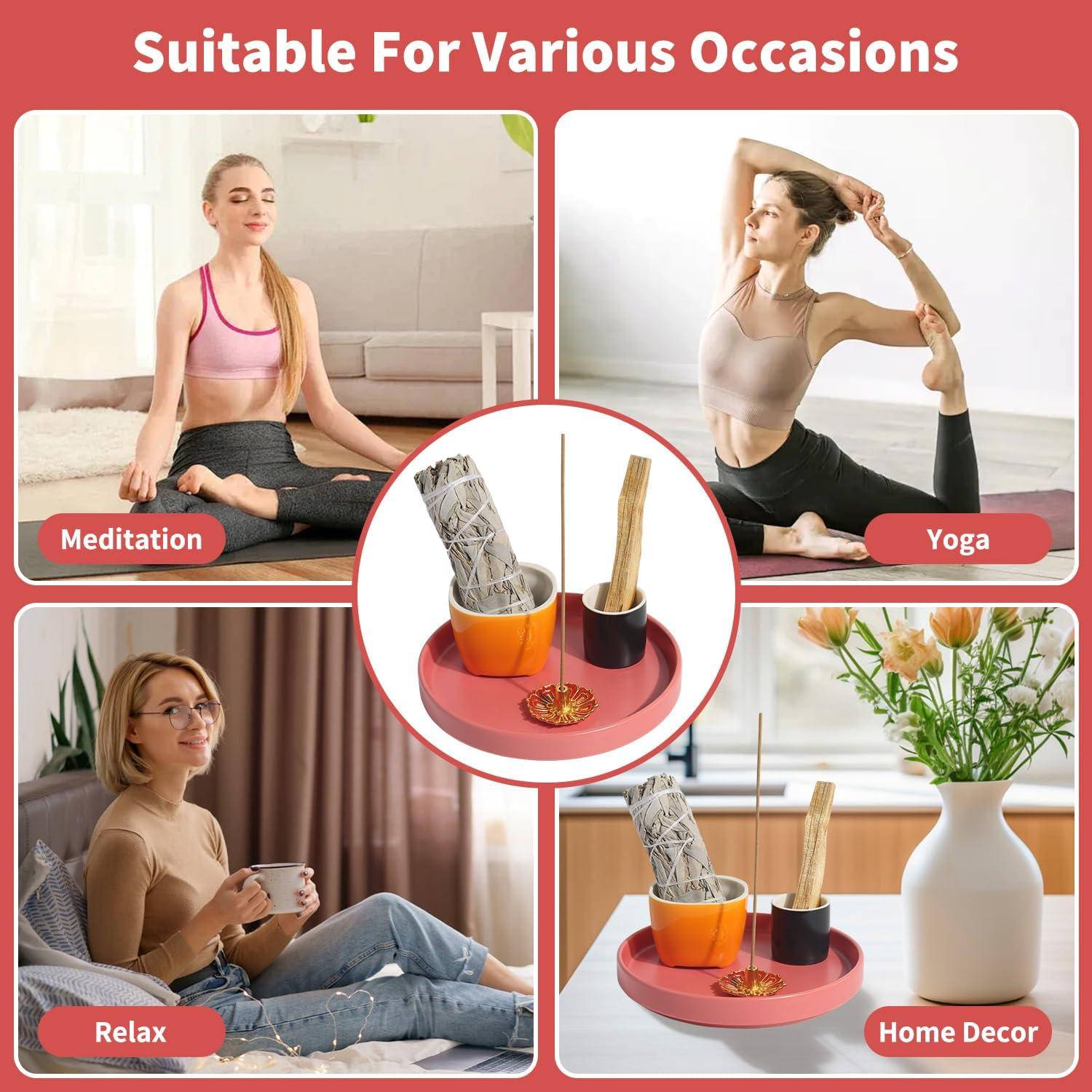 Soporte de Incienso 4 en 1 Nyamim Cerámica Naranja 14 cm