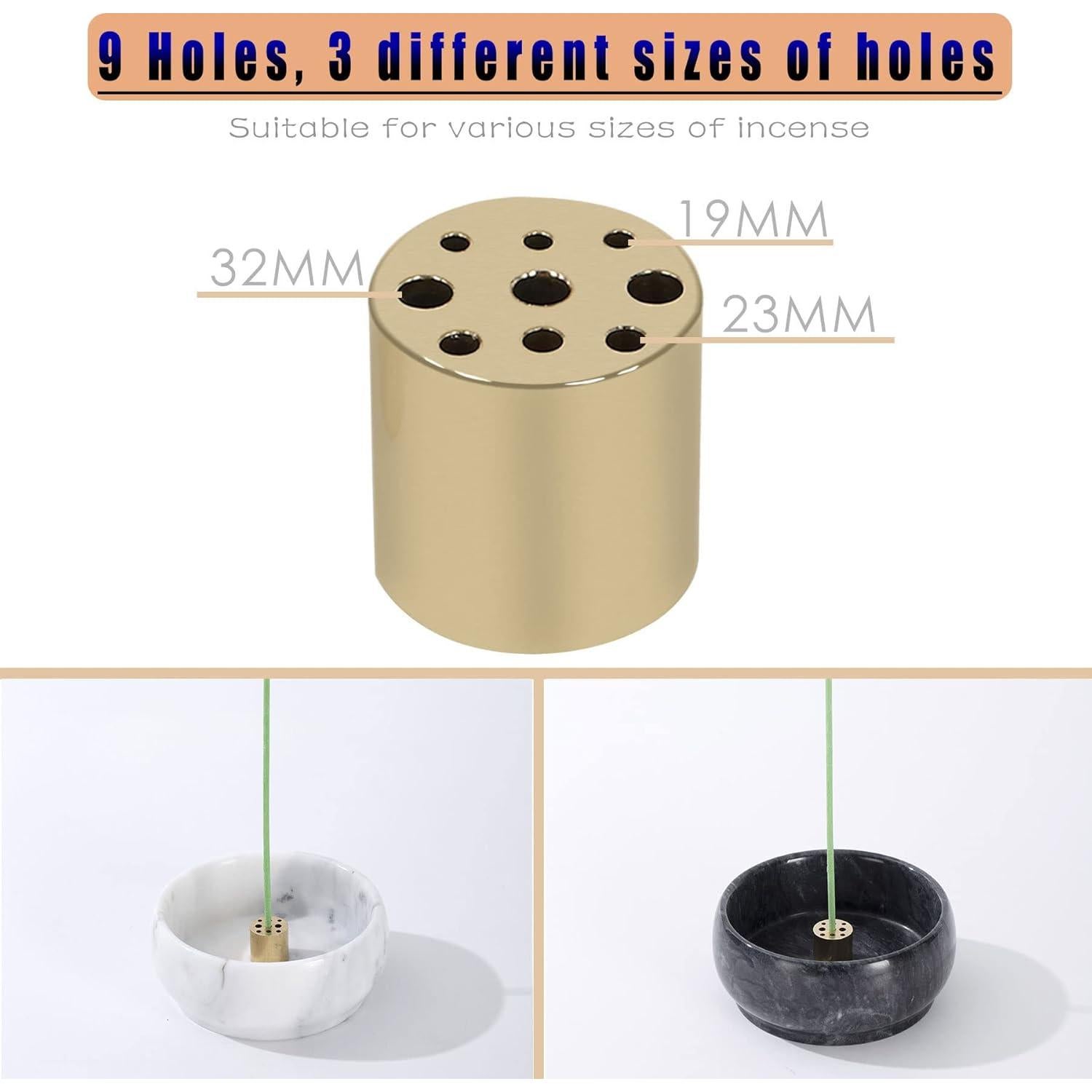 Soporte de Incienso Redondo CM Chic Monday Mármol Negro 9 Agujeros