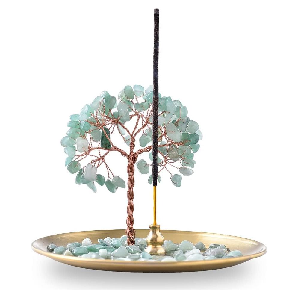 Soporte de Incienso U/D de Cristal Sanador Verde 12 cm