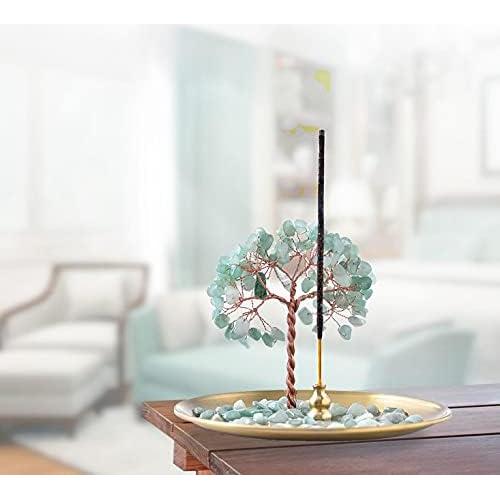 Soporte de Incienso U/D de Cristal Sanador Verde 12 cm