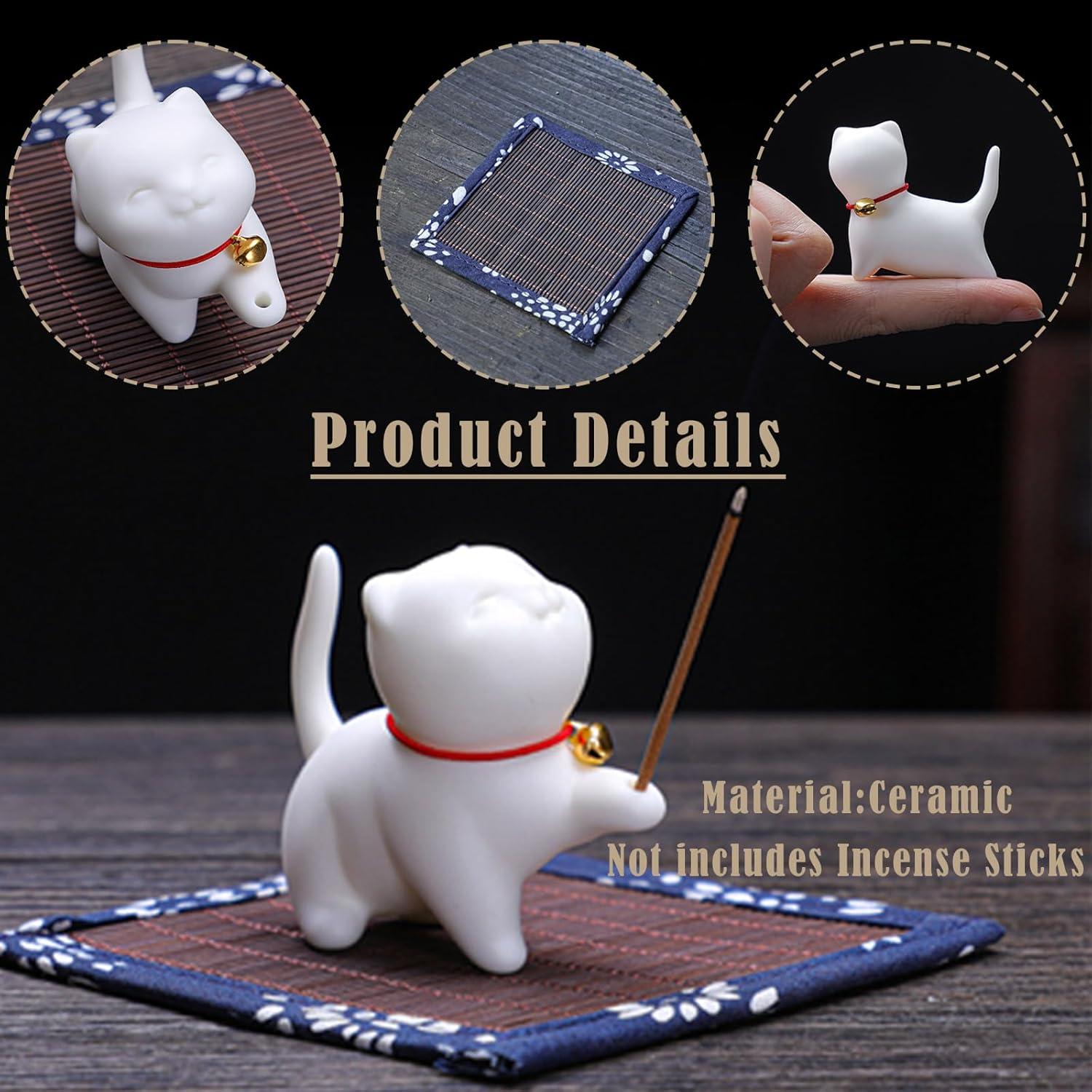 Soporte de Incienso Gato Cerámica JFGLORIX 7.5x3x6 cm