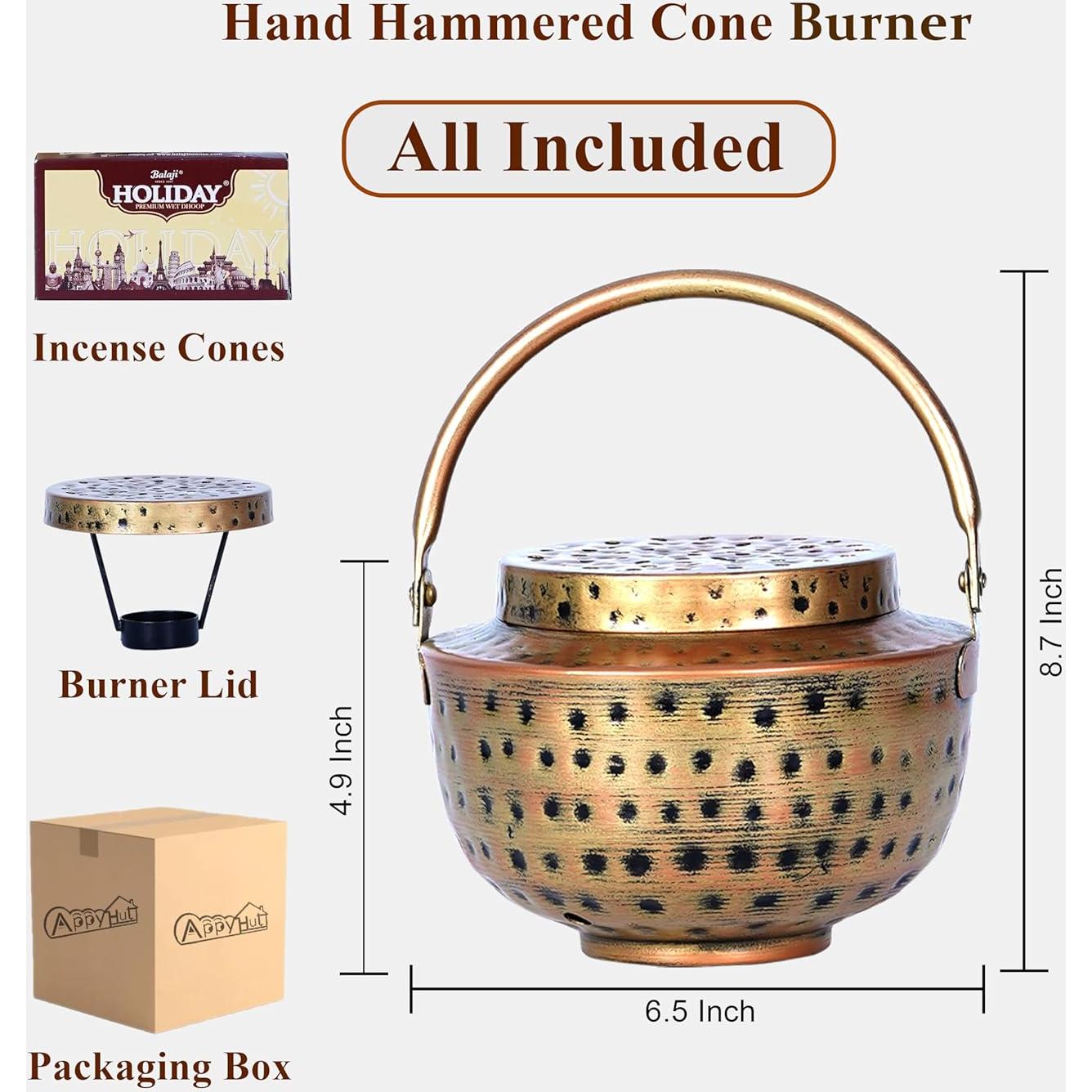 Quemador de Incienso de Cono AppyHut Cobre Martillado 20cm