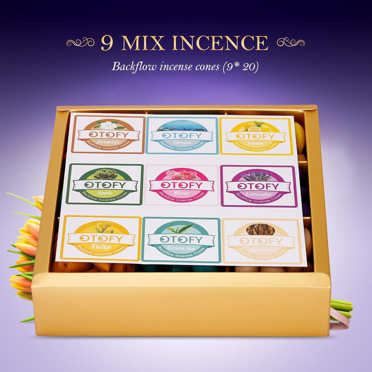 Conos de Incienso de Retroceso OTOFY 180 Pcs Aromas Naturales