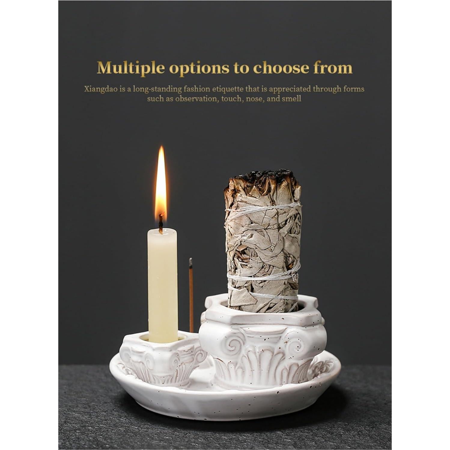 Soporte de Incienso 4-en-1 QSKISS Cerámica Blanca para Meditación