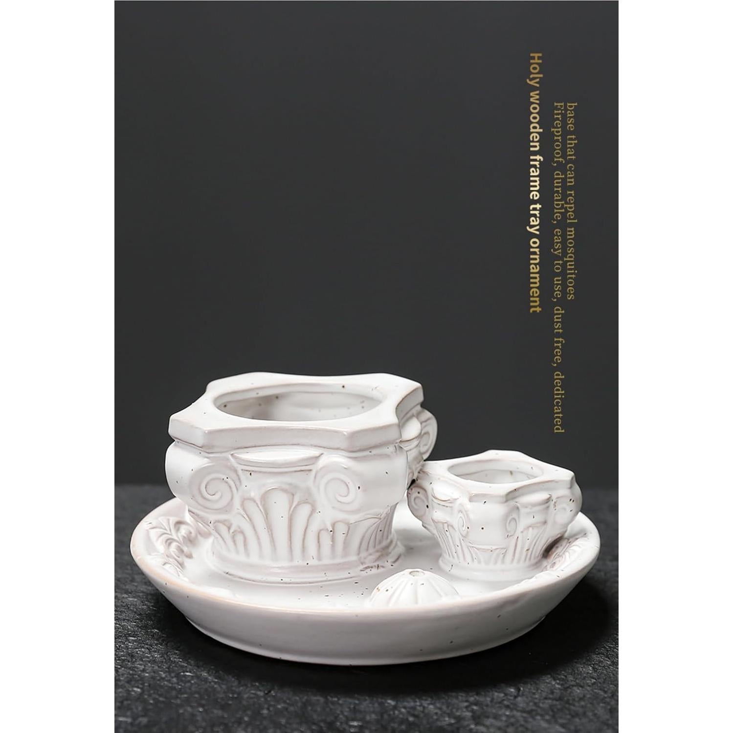 Soporte de Incienso 4-en-1 QSKISS Cerámica Blanca para Meditación