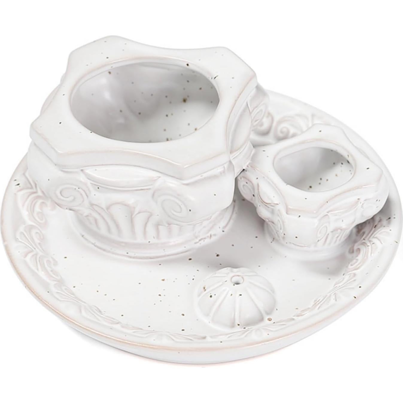 Soporte de Incienso 4-en-1 QSKISS Cerámica Blanca para Meditación