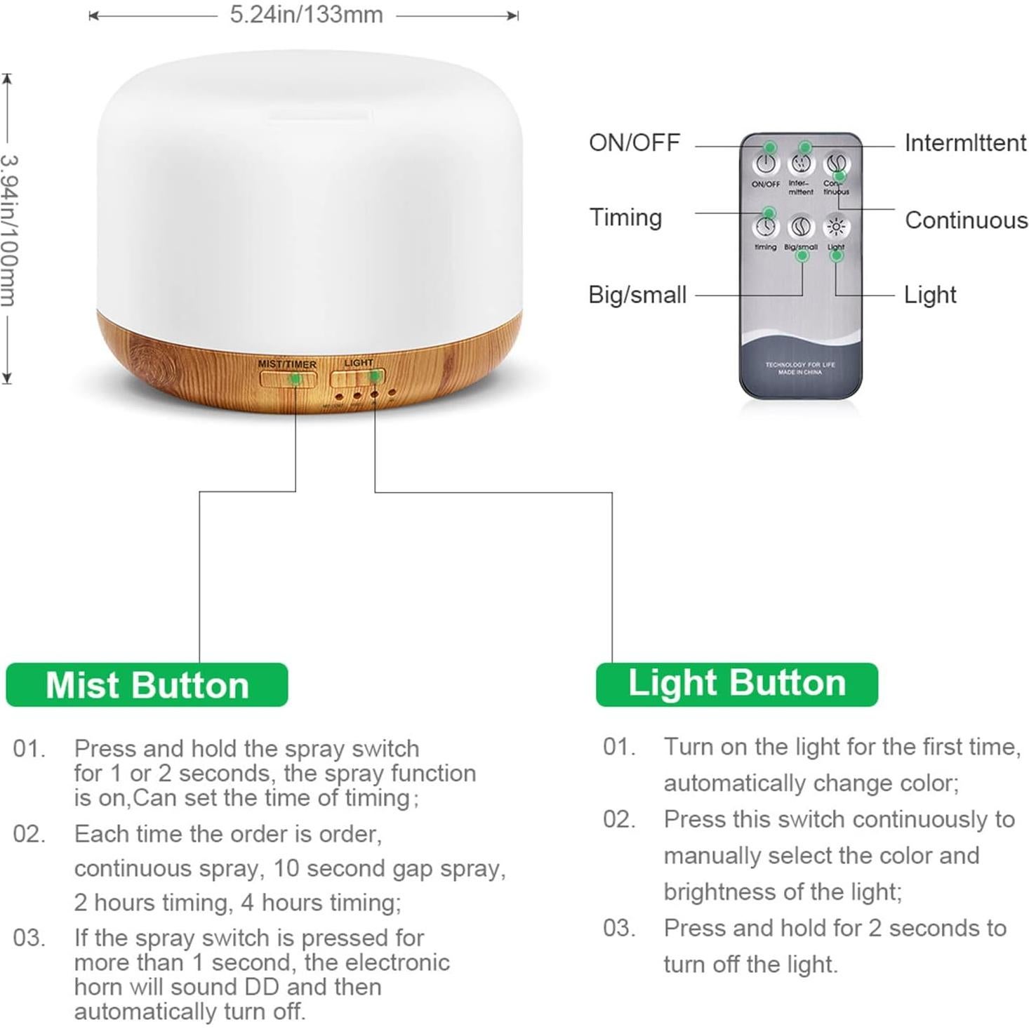 Difusor de Aceite Esencial Marchred 300ML Ultrasónico con Control Remoto