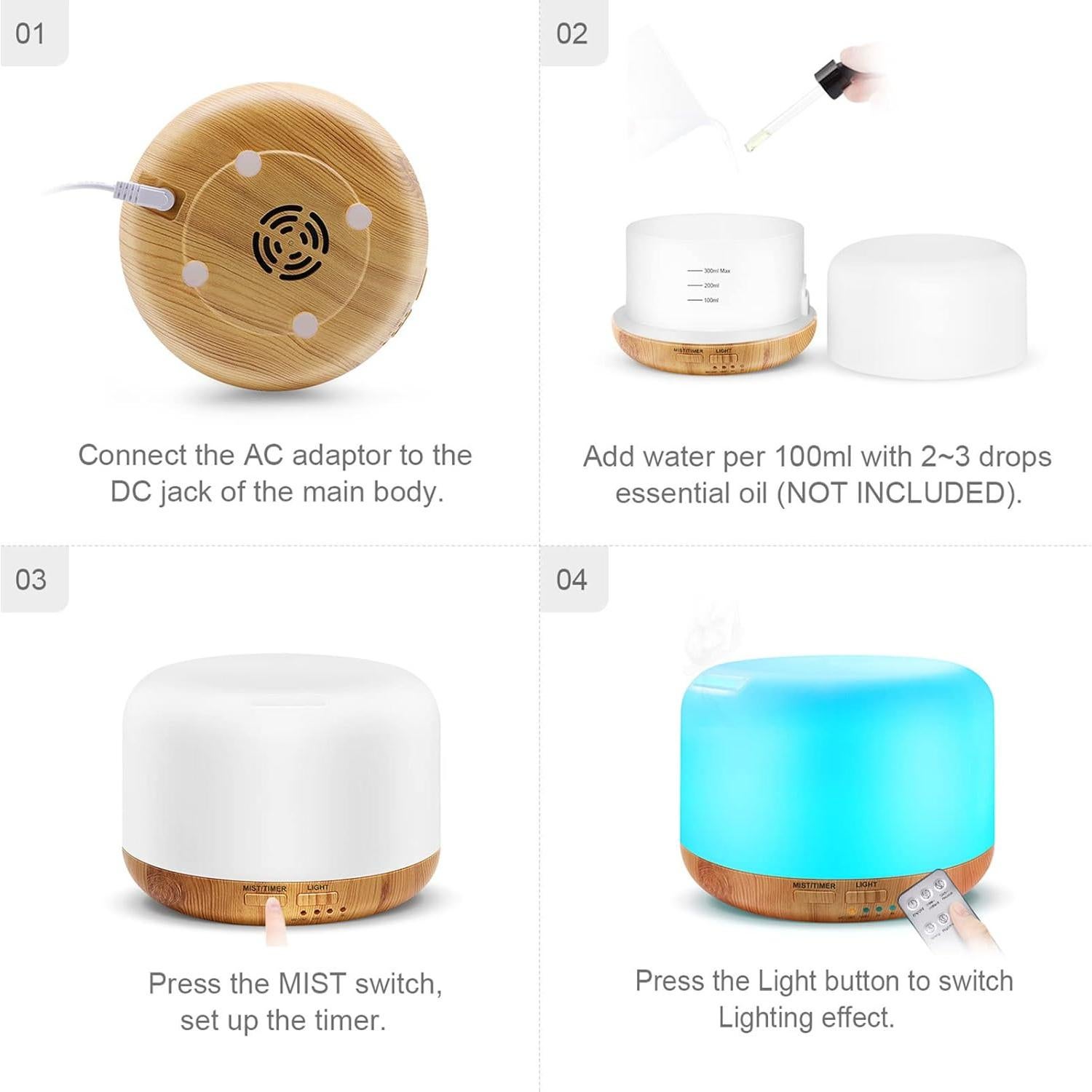 Difusor de Aceite Esencial Marchred 300ML Ultrasónico con Control Remoto