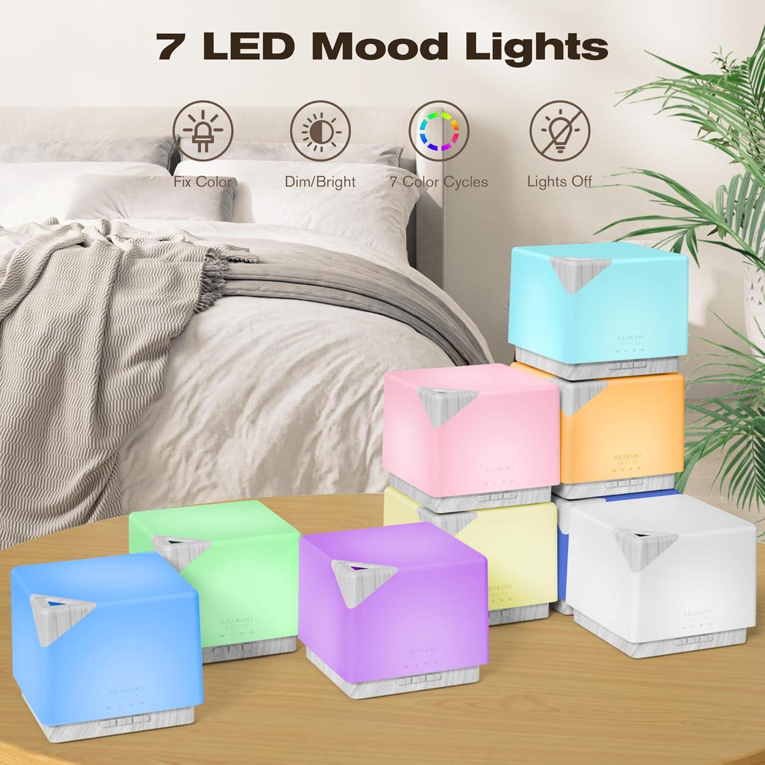 Difusor de Aceite Esencial ASAKUKI 700ml Ultrasonico 5 en 1