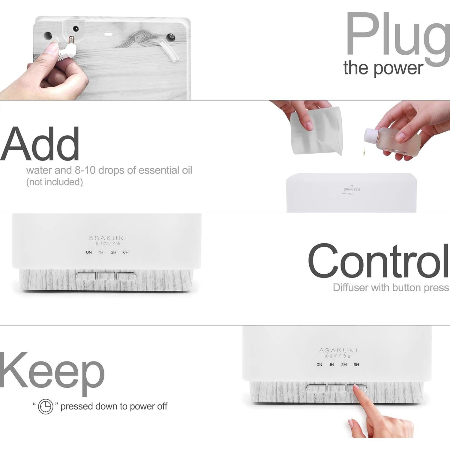 Difusor de Aceite Esencial ASAKUKI 700ml Ultrasonico 5 en 1