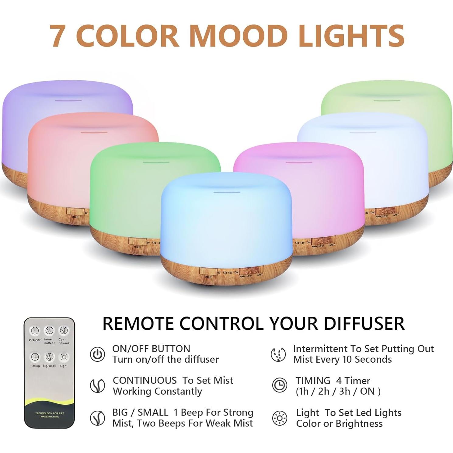 Difusor de Aceite Esencial SACATR 500ml Silencioso con Control Remoto