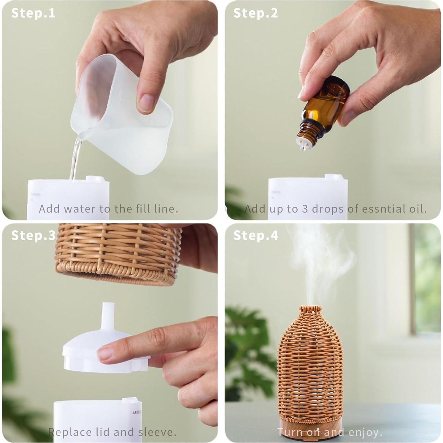 Difusor de Aceite Esencial Victoria Aroma 100ml Ratán LED 7 Colores