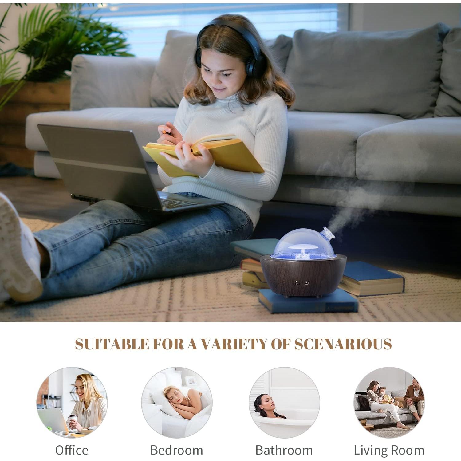 Difusor de Aceite Esencial HSLZOMI 280ml con Luz LED y Apagado Automático