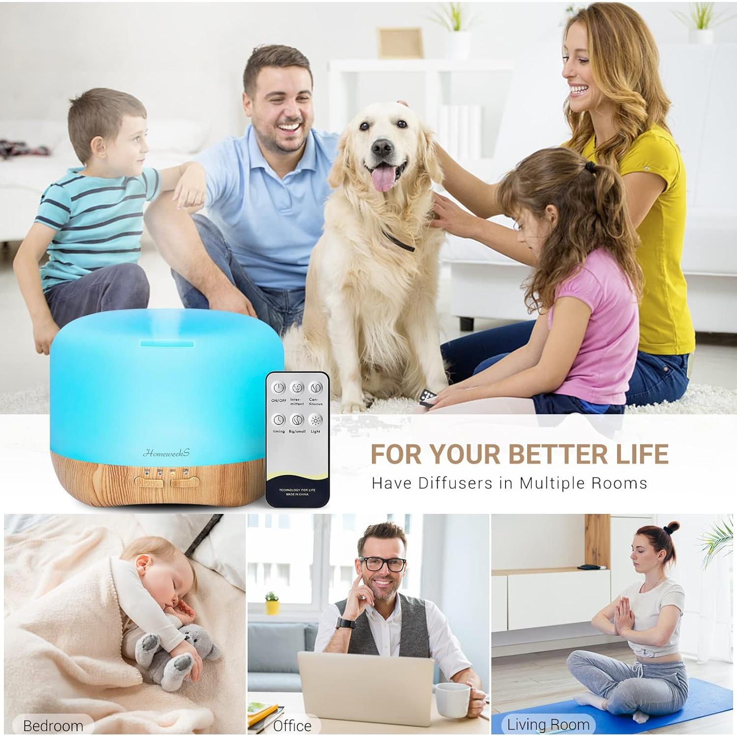 Difusor de Aceite Esencial Homeweeks 500ml con Control Remoto