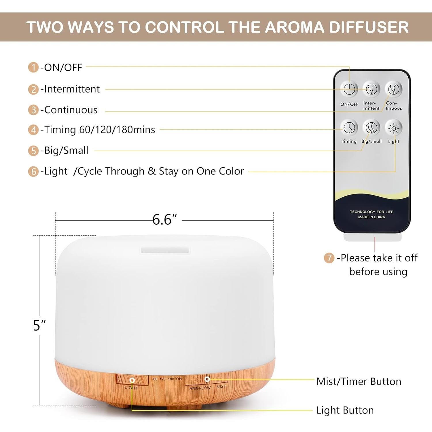 Difusor de Aceite Esencial Homeweeks 500ml con Control Remoto