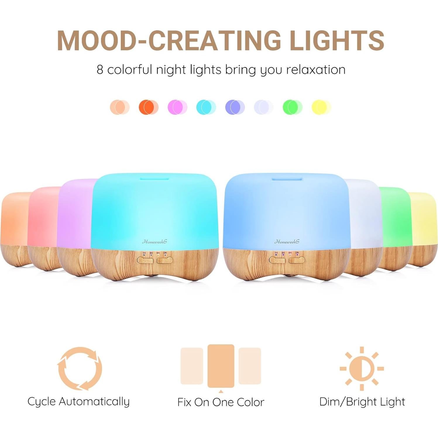 Difusor de Aceite Esencial Homeweeks 500ml con Control Remoto