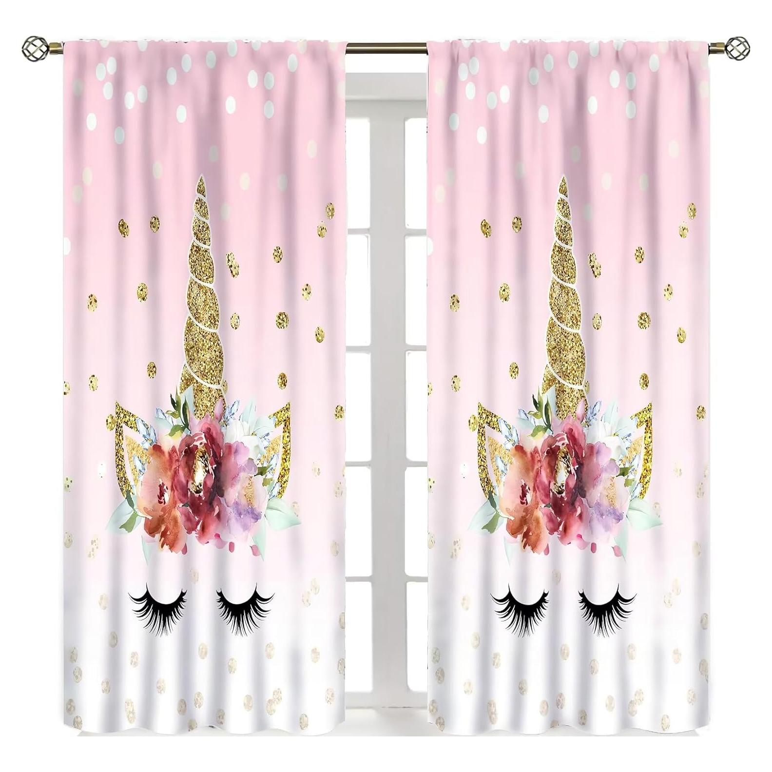 Cortinas de Unicornio SXXLDNG 2 Paneles Rosa Estrellas