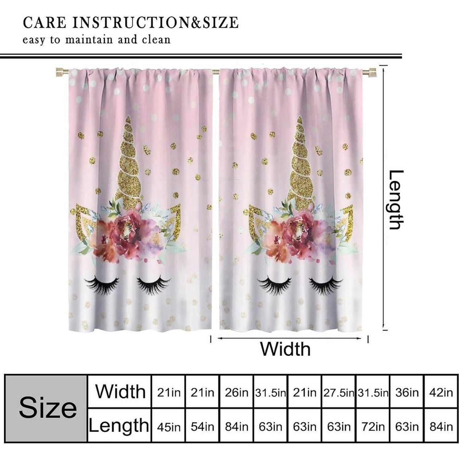 Cortinas de Unicornio SXXLDNG 2 Paneles Rosa Estrellas