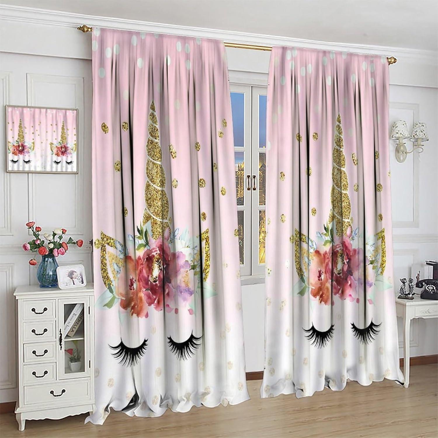 Cortinas de Unicornio SXXLDNG 2 Paneles Rosa Estrellas