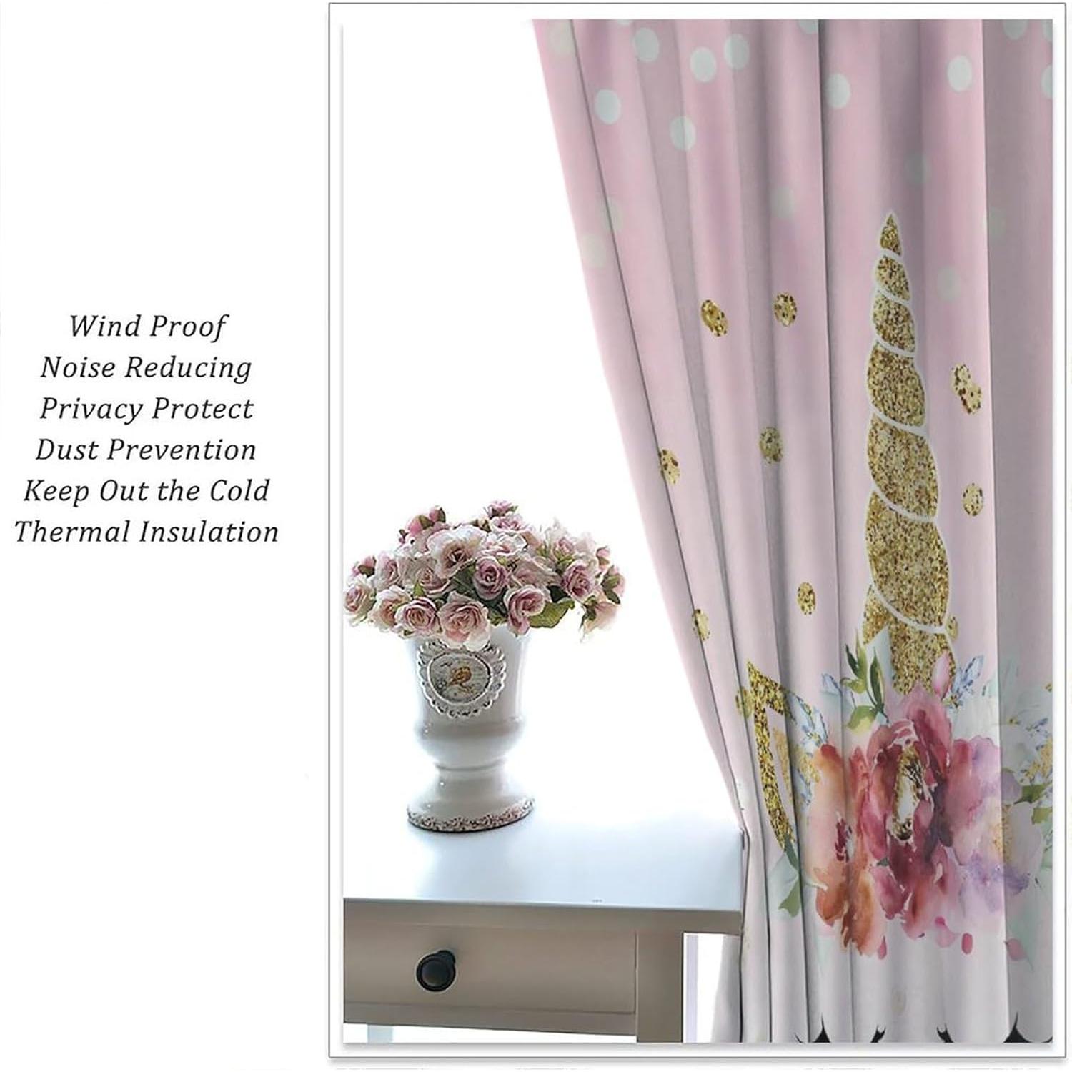 Cortinas de Unicornio SXXLDNG 2 Paneles Rosa Estrellas