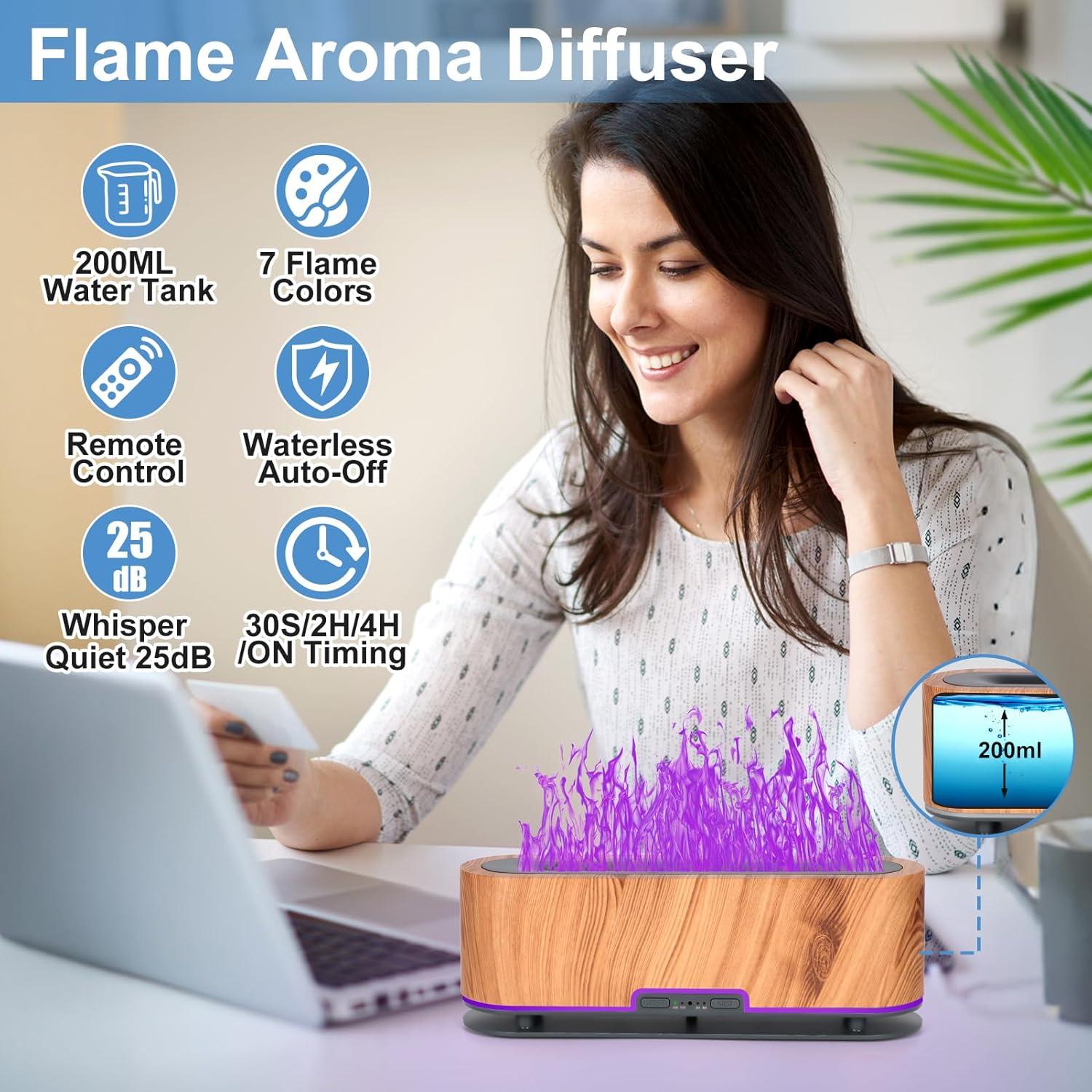 Difusor de Aceite Esencial WENPHONE 200ml Silencioso Madera Clara