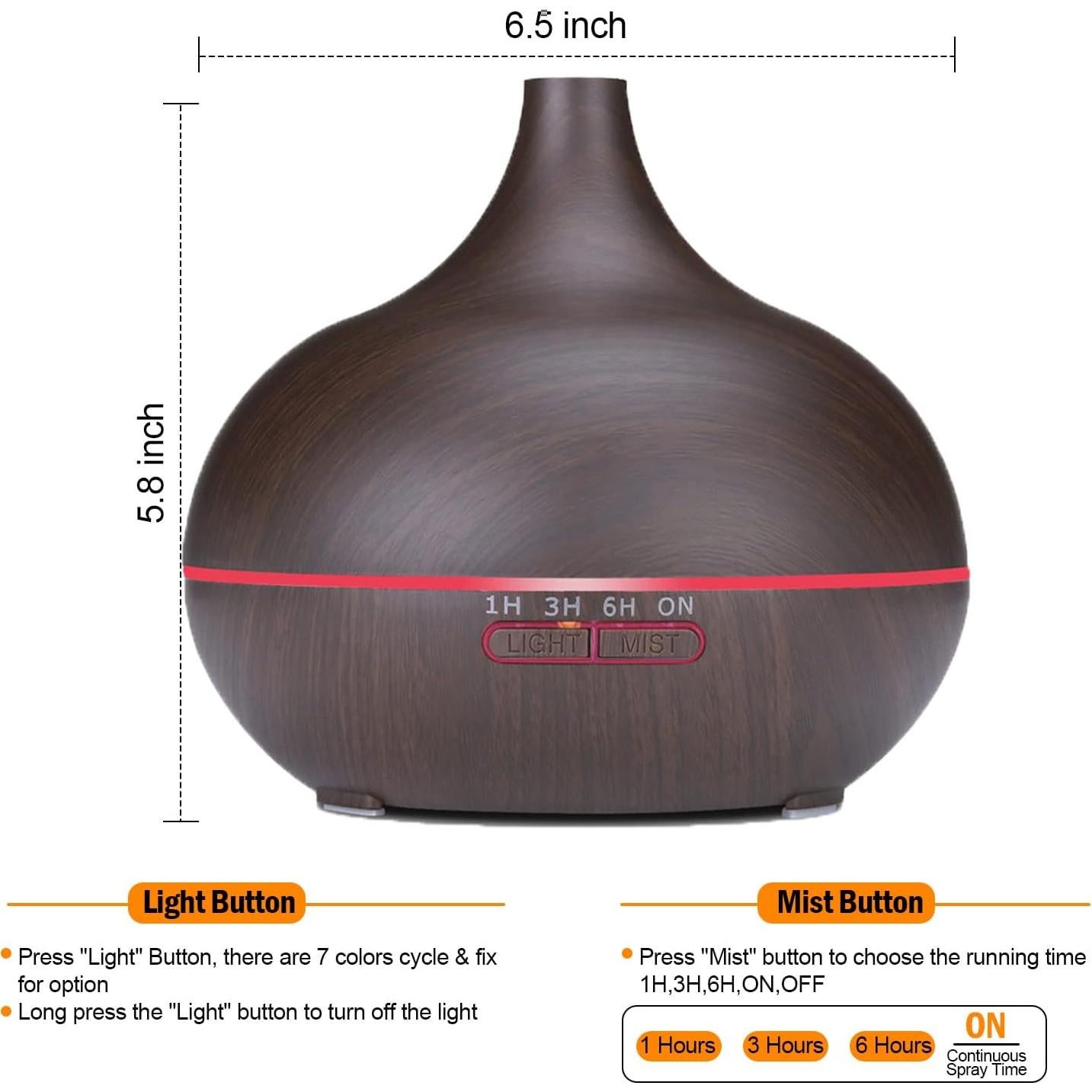 Difusor de Aceites Esenciales Lapeort 550ml Ultra Silencioso