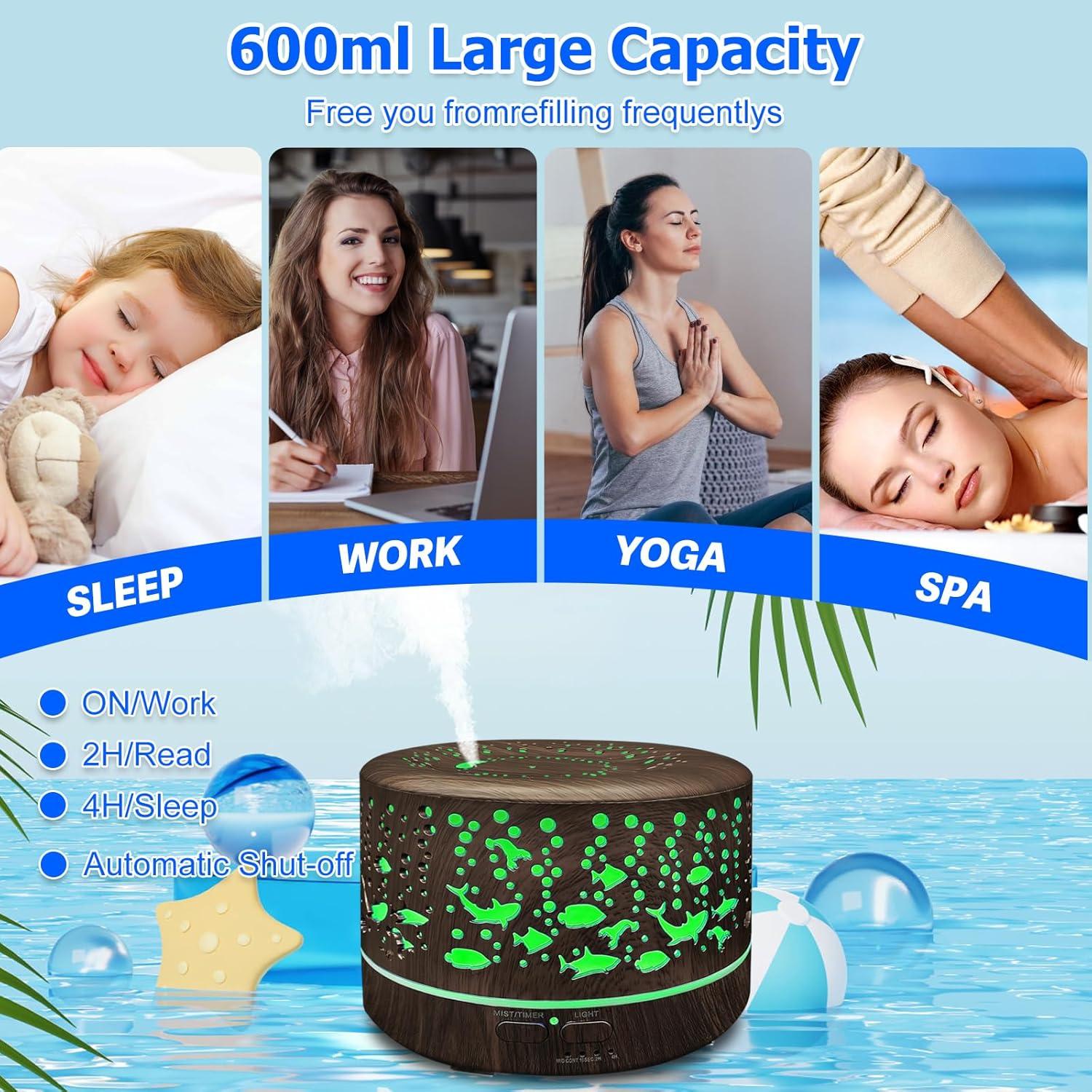 Difusor de Aceites Esenciales Roonbo 600ml con R/C y 7 Colores