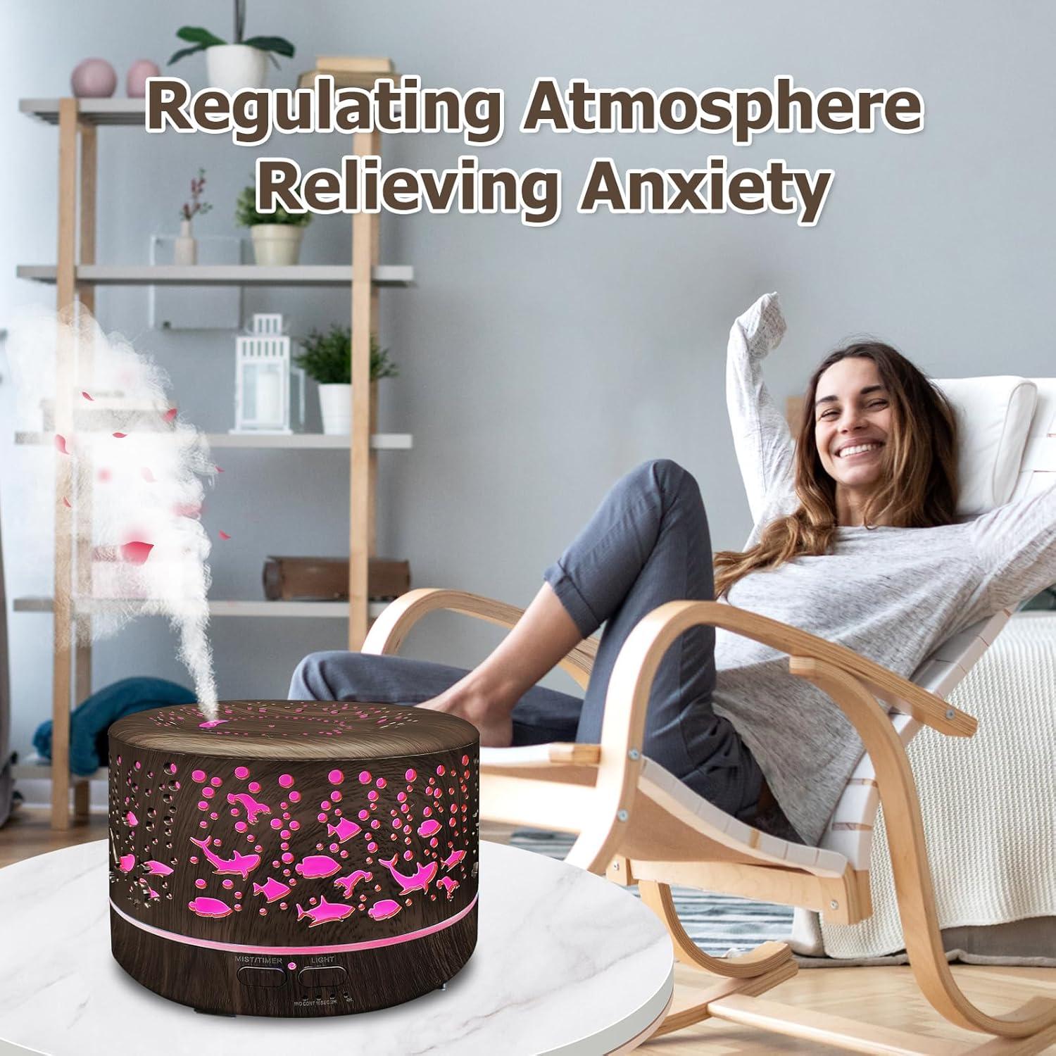 Difusor de Aceites Esenciales Roonbo 600ml con R/C y 7 Colores