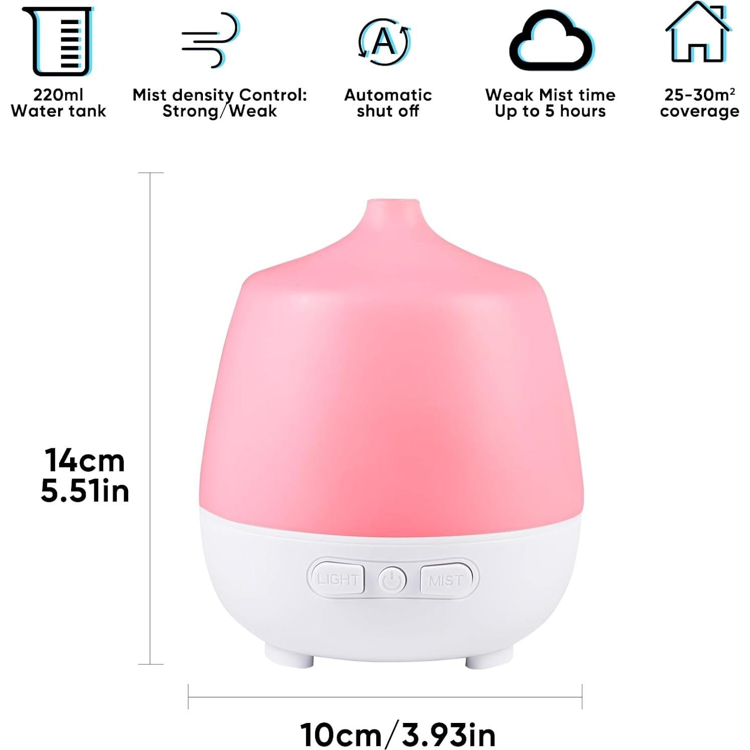 Difusor de Aceite Esencial HAPPTWS 220ml con Luz y Apagado Automático