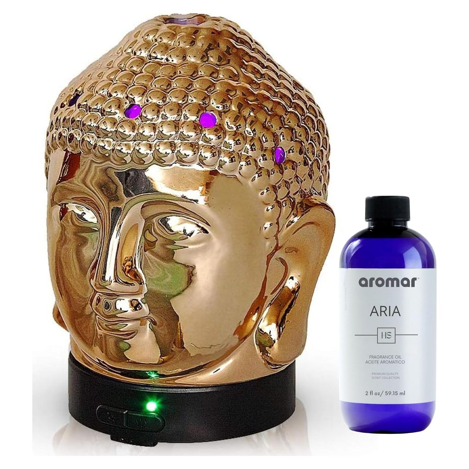 Difusor de Aceite Esencial Aromar Cabeza de Budha 200ml Oro
