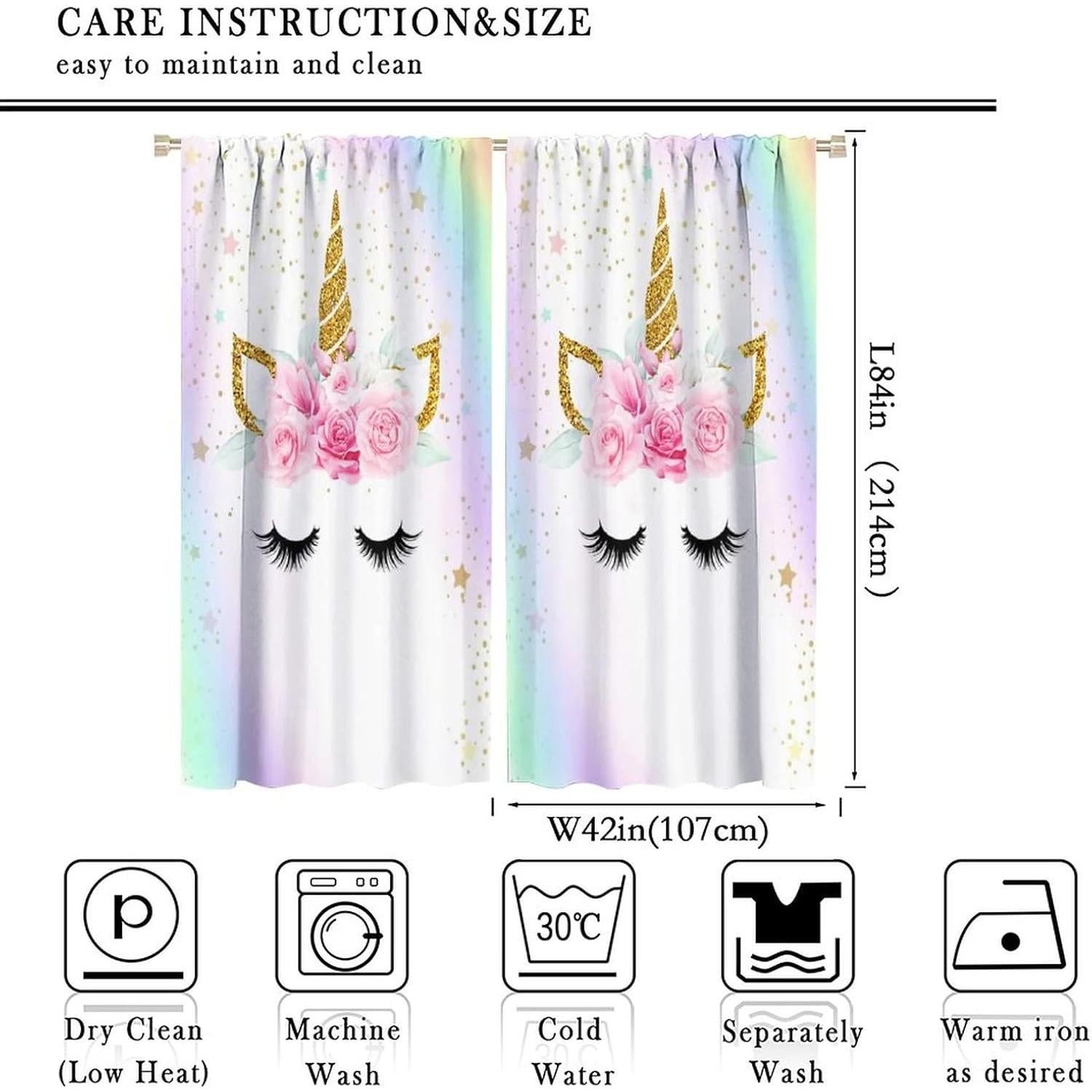 Cortinas de Unicornio SXXLDNG 2 Paneles 106x212 cm Aislantes