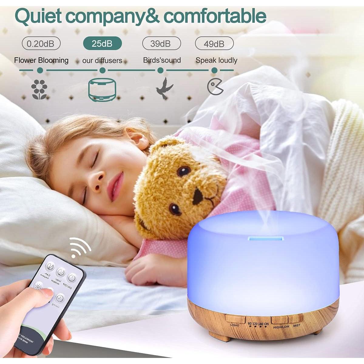 Difusor de Aceite YIKUBEE 500ml + 6 Aceites Esenciales Puro