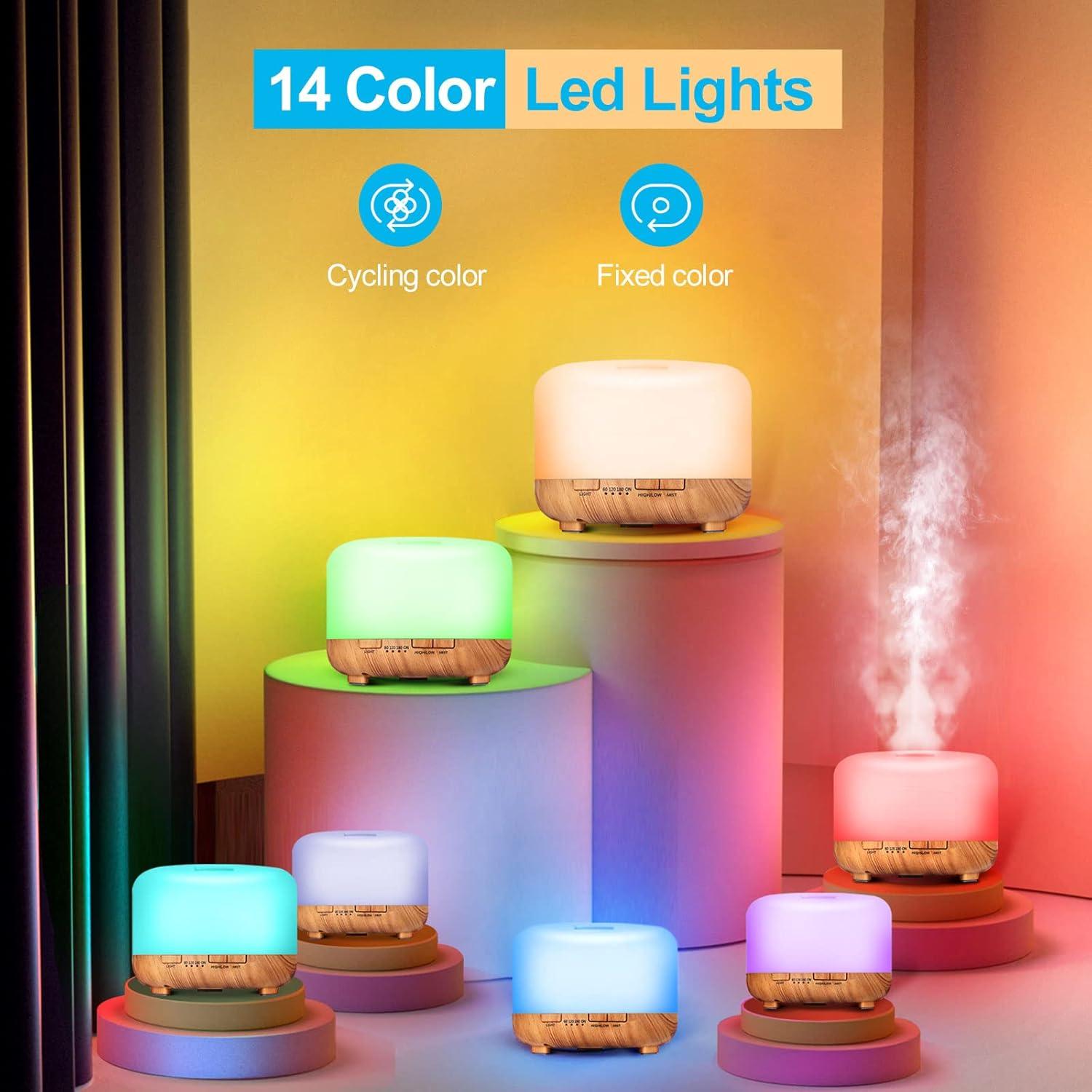 Difusor de Aceite YIKUBEE 500ml + 6 Aceites Esenciales Puro