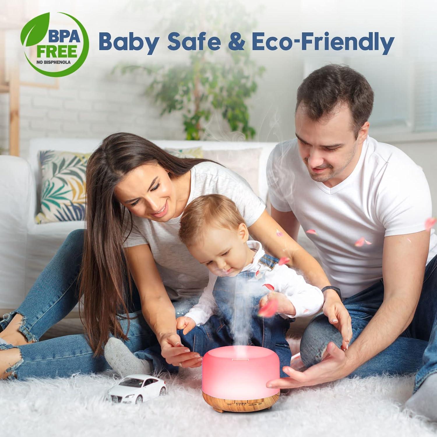 Difusor de Aceite YIKUBEE 500ml + 6 Aceites Esenciales Puro