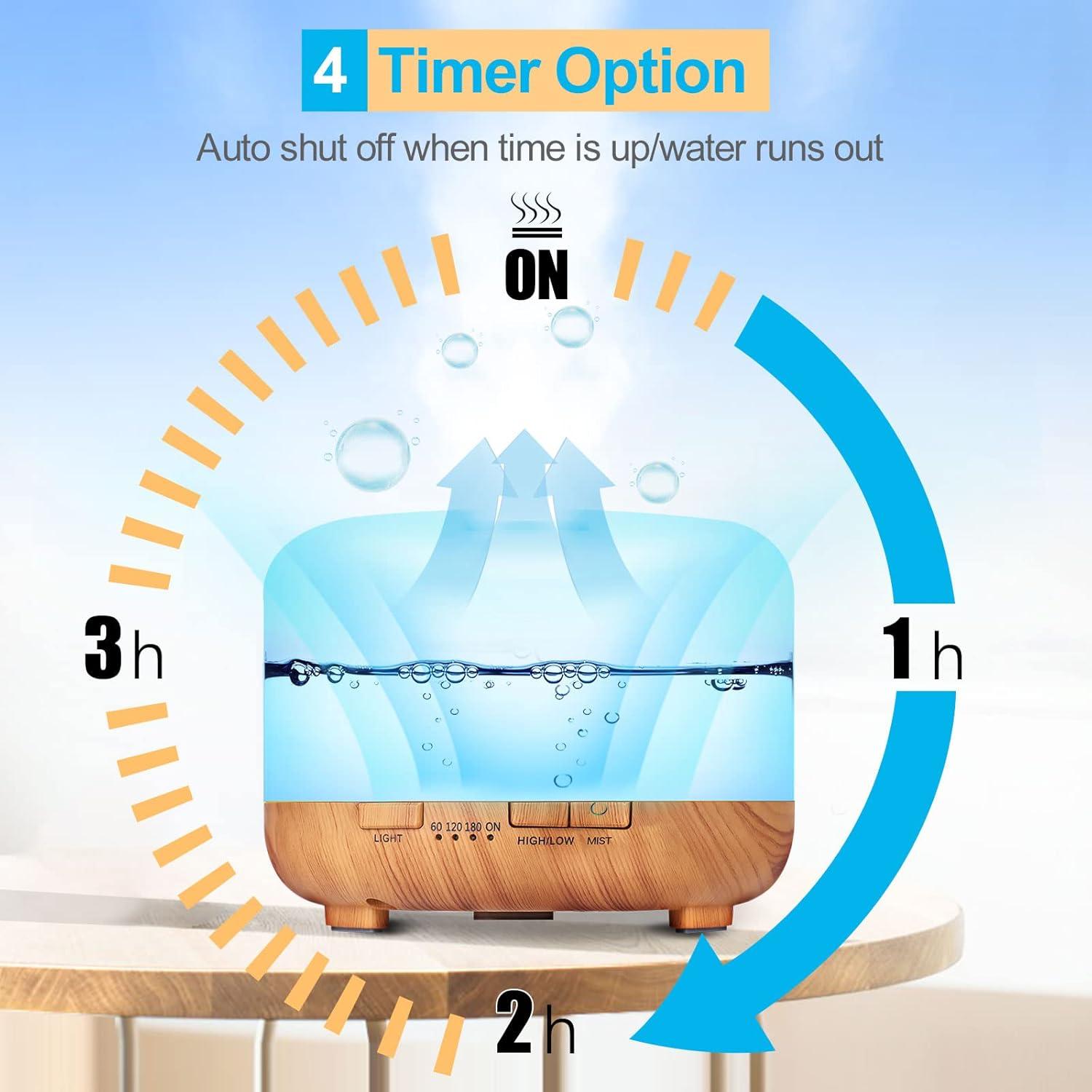 Difusor de Aceite YIKUBEE 500ml + 6 Aceites Esenciales Puro