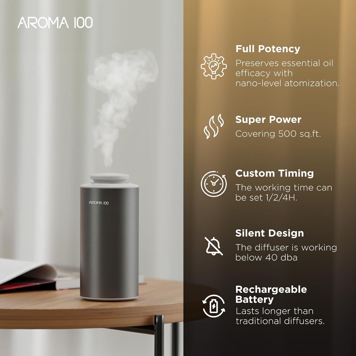 Difusor de Aceite Esencial Sin Agua aroma100 Gris 20ml